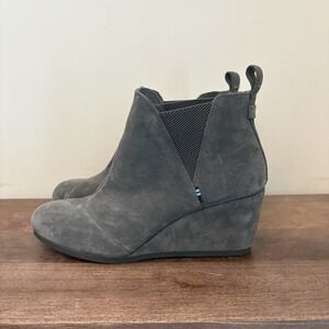 TOMS Boots Womens Size 11‎ Wedge Suede Ankle Kelsey Booties Ortholite Gray Comfy